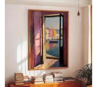 GOSRD Tableau sur toile, affiche vintage représentant des bateaux dans un port fluvial, pour salon (40 x 60 cm, sans cadre)