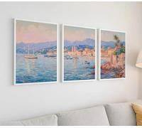 GOSRD Tableau sur toile, art mural français, décoration de maison de plage, paysage tropical côtier, trois impressions, affiche de galerie d'été (50x75cm-3 pièces)
