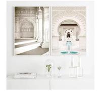GOSRD Tableau sur toile de la mosquée Hassan, affiche d'architecture marocaine, paysage de voyage, art mural islamique, décoration intérieure (50 x 75 cm - 2 pièces)