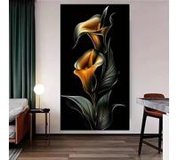 GOSRD Tableau sur toile, impression d'art, décoration murale moderne et abstraite représentant des arums dorés, noirs et jaunes, pour chambre, bureau ou maison (50 x 100 cm)