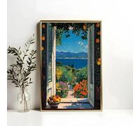 GOSRD Tableau sur toile, impression, vue d'un citronnier depuis la fenêtre, affiche et décoration murale (70 x 100 cm)