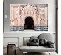 GOSRD Tableau sur toile, impressions de portes marocaines, affiches de bâtiments de mosquées, art mural, citations islamiques du désert, décoration murale pour salon ou maison (70x110cm/sans cadre)
