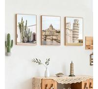 GOSRD Tableau sur toile imprimé représentant une célèbre architecture de voyage nordique, un cactus et la tour penchée, pour la décoration de la maison, du salon ou du bureau (50 x 75 cm - 3 pièces)