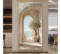 GOSRD Tableau sur toile imprimé, style côtier méditerranéen, arche d'oliviers, inspiration île grecque, beige et blanc, ambiance grecque (70 x 140 cm/cadre intérieur)