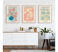 GOSRD Tableau sur toile imprimé sur le thème du marché aux fleurs bohème, affiche artistique rétro moderne avec des plantes, décoration murale pour salon (30 x 50 cm - 3 pièces)