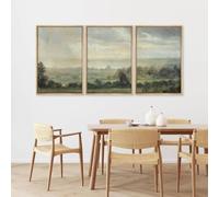 GOSRD Tableau sur toile, paysage rétro de coucher de soleil sur une forêt verte, affiche moderne pour salon, bureau et maison (30 x 45 cm - 3 pièces)