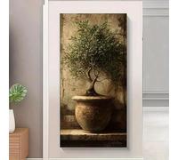 GOSRD Tableau sur toile pour la décoration intérieure : Peinture d'un olivier dans un pot orné - Affiche murale (30 x 60 cm/Sans cadre)
