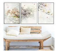 GOSRD Tableau sur toile pour salon, impression d'art mural abstraite florale à l'encre chinoise, décoration murale pour chambre, bureau ou maison (60 x 90 cm - 3 pièces)