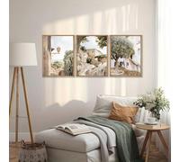 GOSRD Tableau sur toile représentant des oliviers méditerranéens, style champêtre italien, affiches d'art mural d'inspiration européenne pour une décoration intérieure moderne (50 x 70 cm - 3 pièces)