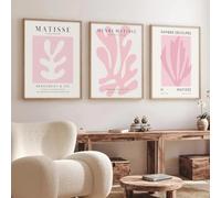 GOSRD Tableau sur toile rose style Matisse, affiche abstraite de feuilles, style nordique, décoration murale pour salon, chambre, bureau ou maison (50 x 70 cm - 3 pièces)