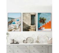 GOSRD Tableau sur toile style rétro, paysage grec, affiche murale, décoration intérieure, citronnier, oranger, olivier (60 x 85 cm - 3 pièces)