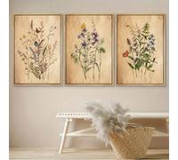 GOSRD Tableau vintage sur toile représentant des fleurs sauvages, imprimés botaniques floraux modernes, décoration murale pour salon, bureau ou maison (30 x 45 cm - 3 pièces)