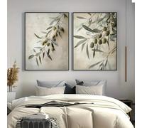 GOSRD Tableaux sur toile représentant des branches d'olivier, décoration végétale méditerranéenne rétro avec feuilles vertes et affiches (40x60cm-2 pièces)