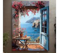GOSRD Toile imprimée représentant une vue sur la Méditerranée, un paysage côtier idéal pour décorer une maison de style bord de mer (30 x 45 cm)