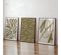 GOSRD Toiles imprimées vert olive, style abstrait, collection moderne, décoration minimaliste (30 x 45 cm - 3 pièces)