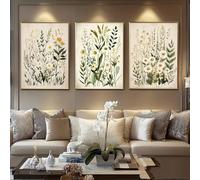 GOSRD Triptyque mural de marguerites de style nordique, impressions sur toile florales modernes aux couleurs pastel douces, décor botanique minimaliste (30 x 50 cm, 3 pièces)
