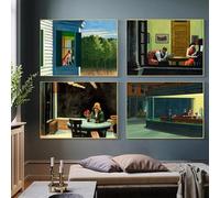 GOSRD Œuvres d'Edward Hopper : Nighthawks, soleil levant, paysage, affiche, peinture sur toile, impression d'art mural, décoration intérieure (30 x 40 cm - 4 pièces)