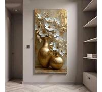 GOSRD Vase doré avec fleurs blanches - Tableau sur toile - Impression moderne pour la décoration du salon (80 x 160 cm)