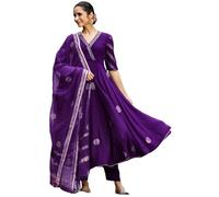 GoSriKi Anarkali Kurta en rayonne mélangée avec pantalon et dupatta pour femme, Begani, XL