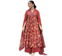 GoSriKi Kurta Anarkali en viscose pour femme avec palazzo et dupatta, Rouge, 50