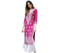 GoSriKi Kurta Broderie Chikankari Mélange de rayonne droite pour femme, rose, 40