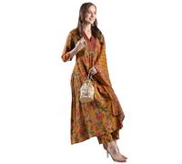 GoSriKi Kurta imprimé Anarkali en rayonne mélangée avec palazzo et dupatta pour femme, Jaune, 50