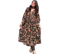 GoSriKi Kurta imprimé Anarkali en rayonne mélangée avec palazzo et dupatta pour femme, Noir, XL