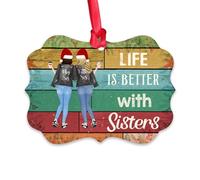 Gossby Décoration de Noël pour sœur - Cadeau de Noël fantaisie pour femme - Médaillon de décoration de sapin de Noël - Cadeau de 2 sœurs - Life is Better with Sisters