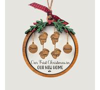 GOSSBY Décoration personnalisée (6 membres) Notre premier Noël dans notre nouvelle maison Cadeau personnalisé pour la famille, grand-mère Granpa et enfants - Décoration en verre cercle de Noël - Papa