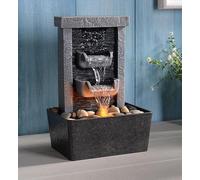 GOSSI Fontaine d'intérieur en cascade de 26,2 cm - Pompes à eau haute pression - Fontaine de table - Fontaine à eau avec éclairage réfléchissant - Roches de rivière - Décoration de maison/bureau