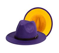 Gossifan Chapeau Fedora bicolore à large bord avec ceinture classique en feutre patchwork pour homme et femme - violet - 7 1/8/7 1/4