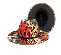 Gossifan Chapeau fedora bicolore à large bord avec ceinture classique patchwork pour homme et femme, B-léopard, 7 1/8/7 1/4