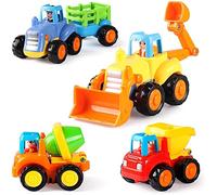 GoStock Jouet pour Bébé en Forme de Voiture - Éducation Précoce - Véhicules de Chantier - Jouet à Friction pour Enfants de 1 à 2 à 3 Ans - Tracteur, Bulldozer, Mixeur de Camion