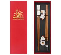 GOTDYBST Baguettes En Bambou Naturel: 2 Paires Baguette Japonaise Livré Avec Deux Porte-Baguettes, Baguette Chinoise Réutilisable,Coffret cadeau exquis