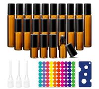 GOTDYBST Roll Mini bouteilles en verre vides : 22 pièces bouteilles en verre à rouleaux d'huiles essentielles, 3/5/10 ml, bouteilles vides, réutilisables, résistantes aux UV, livrées avec décapsuleur