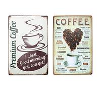 Gotetiso 2 Pièces Plaque Metal Cuisine Plaque Métallique Vintage Coffee Plaque Rétro Métal Signe Etain Poster en Métal Mural Plaque Publicitaire Ancienne Décoration Mural pour Café Bar