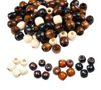 Gotetiso 400 Pièces Perles en Bois à Grand Trou Perles Ovales Perles Rondes en Bois Perles Macramé Bois Grosses Perles Bois D'espacement Bois 4 Couleurs de 12x11mm pour Tresses de Cheveux Décorations