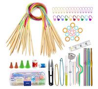 Gotetiso Aiguilles à Tricoter Circulaire 18 Paires Aiguilles Circulaires Bambou Aiguilles à Tricoter Bambou Kit Aiguilles Circulaires Aiguilles Tricoter Bambou avec Accessoires Tricot et Crochet