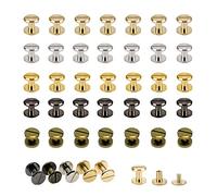Gotetiso Rivet a Visser 50 Paires Rivet Vis à Tête Plate en Laiton Rivets pour Cuir Vis à écrou de Fixation Kit Rivet en MéTal Vis en Laiton Vis de Bouton Goujon en Cuir Fileté Rivets Vis pour Bagages
