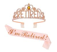 GotGala Ensemble diadème et écharpe de retraite - I'm Retired Or rose pailleté Couronne en cristal Cadeau de retraite pour femme Décorations de fête à la retraite
