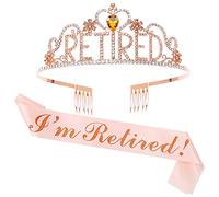 GotGala Ensemble diadème et écharpe de retraite - I'm Retired Or rose pailleté Couronne en cristal Cadeau de retraite pour femme Décorations de fête à la retraite