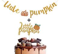 GotGala Little Pumpkin Bannière dorée à paillettes avec petite décoration de gâteau à la citrouille pour anniversaire d'enfant, fête, décoration d'automne, Thanksgiving Little citrouille Baby Shower