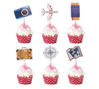 GotGala Lot de 24 décorations de cupcakes sur le thème du voyage, carte d'avion et appareil photo pour le monde attend les voyages, fête prénatale, départ à la retraite
