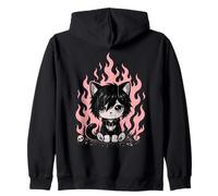 Goth Girl Emo Chat Gothique Mignon Punk Grunge Kitty Fire Sweat à Capuche