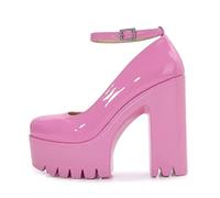 Goth Plate-forme Cristal Cheville Sangle Bout Rond Pompes Crochet Bloc Chunky Bloc Talons Hauts Mode Robe Chaussures Soirée Mary Jane Chaussures Wrap Toe Sexy Robe De Soirée Chaussures pour Femmes