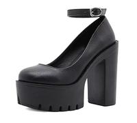 Goth Plate-forme Cristal Cheville Sangle Bout Rond Pompes Crochet Bloc Chunky Bloc Talons Hauts Mode Robe Chaussures Soirée Mary Jane Chaussures Wrap Toe Sexy Robe De Soirée Chaussures pour Femmes