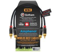 Gotham GAC-4/1 Paire de câbles RCA 30 cm Noir Star-Quad équilibré Câble d'interconnexion audio avec amphenol ACPL Corps noir chromé Connecteurs RCA plaqués or Directionnel