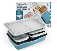 Gotham Steel Lot de 6 moules de cuisson empilables - 70 % d'économie d'espace - En céramique - Non toxiques - Sans PFOA - Avec plaque de cuisson, moules à gâteaux et muffins - Passe au four et au