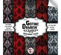 Gothic Damask Scrapbook Paper: Double Sided Sheets for Card Making, Decoupage, Wrapping, Collage, and Various DIY Craft Projects | 8.5" x 8.5" (21.59 x 21.59 cm)