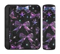 Gothic Darkness Lot de 2 coussins de ceinture de sécurité avec nœud papillon et étoiles violettes pour ceinture de sécurité pour avion, camion, berline, 25,4 x 19,6 cm